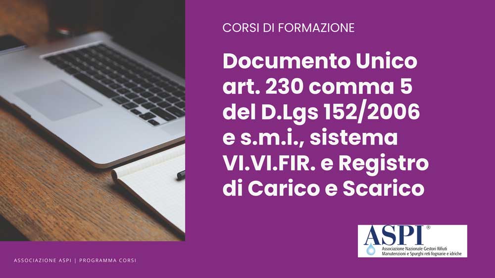 Corsi di Formazione - Sistema VI.VI.FIR. e Registro di Carico e Scarico